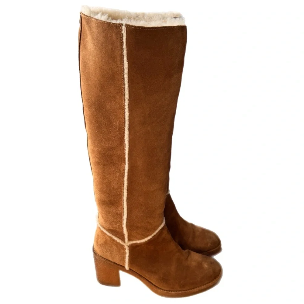 Ugg Kasen Chestnut Knee High Tall Heeled Boots Sz 8 block heel pull on - Picture 2 of 16